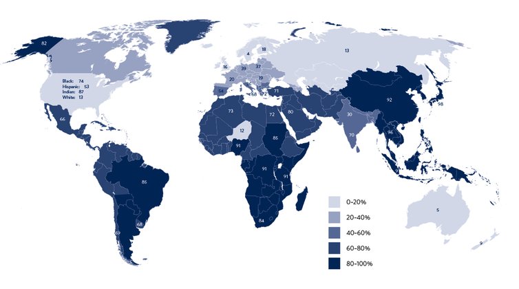 Lactose intolerance by percent of the population - Vivid Maps